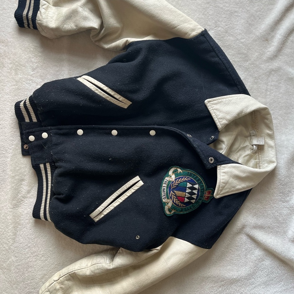 Black and White Varsity Jacket with Crest